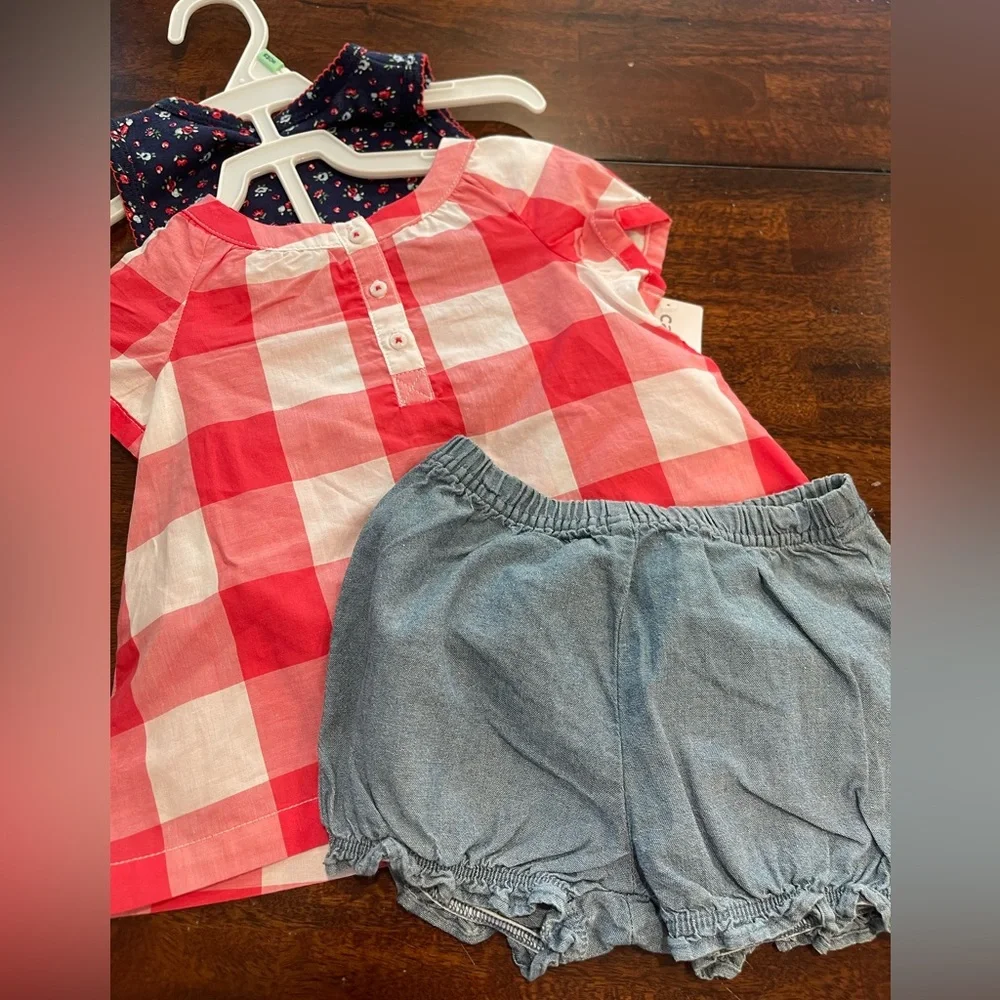 🆕Carters‎ NWT 3 piece girls summer set-size 18 mos-red gingham shorts bodysuit